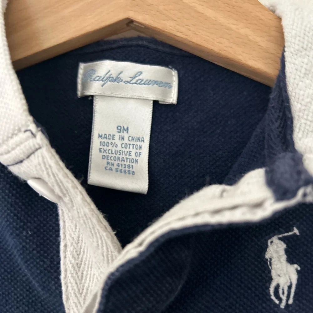 Vintage Ralph Lauren Baby 9 Months Dark Blue Collared Romper One Piece